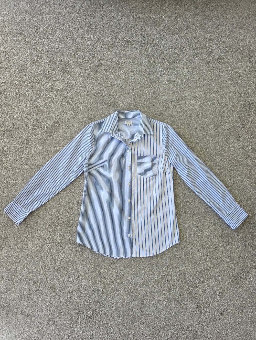 J. Crew Women's Blue and White Striped Button-Down Shirt
